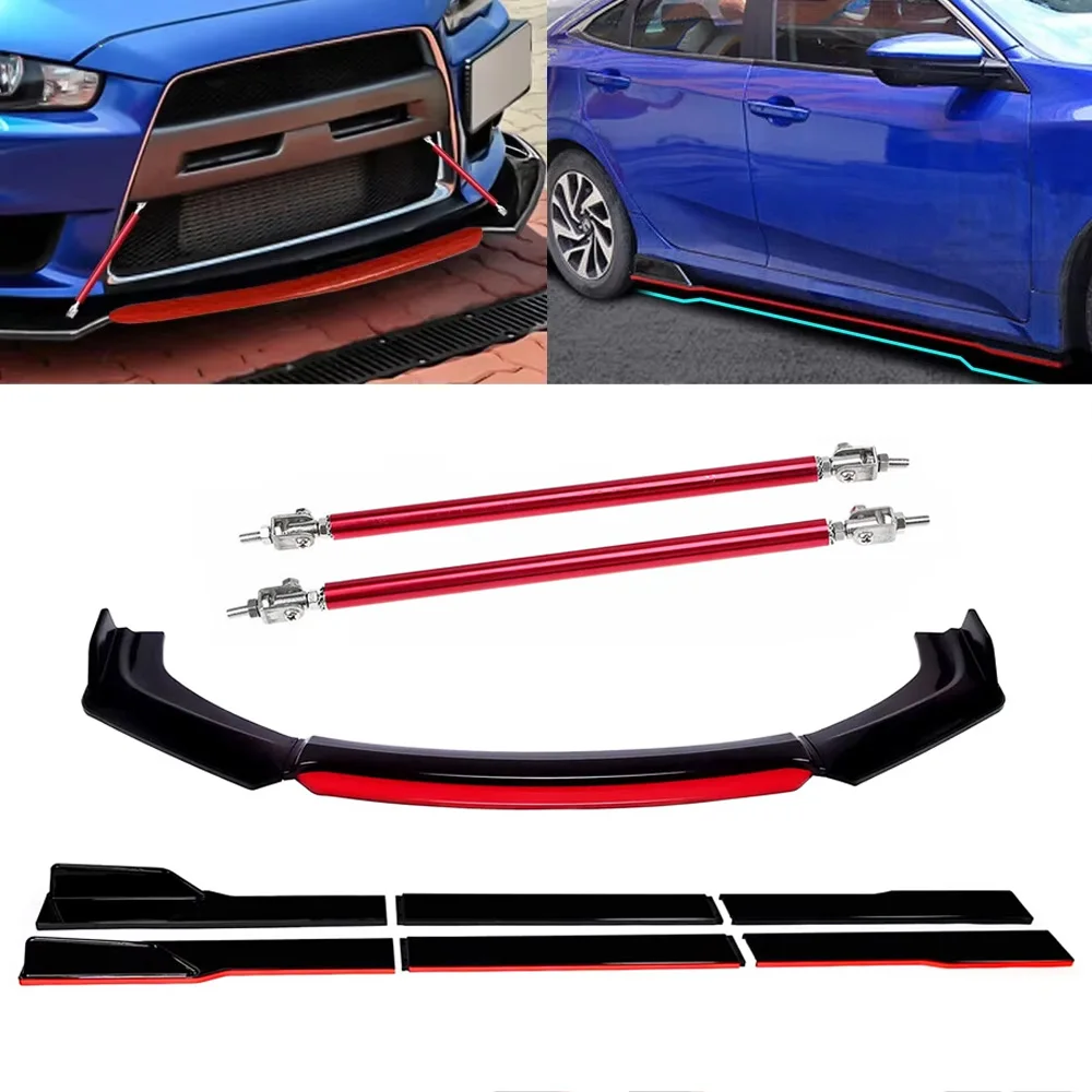 

Universal Car Front Bumper Spoiler Splitter +2M Side Skirt Splitter Extensions +20CM Rod Support Bars Car Body Protective Parts