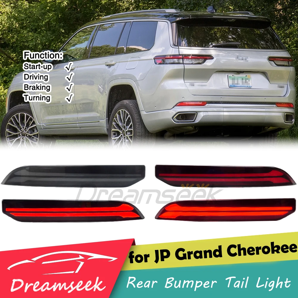 LED Rear Bumper Tail Light For Jeep Grand Cherokee WL 2022+ Reflector Brake Driving Lamp W/ Dynamic Turn Signal Smoke / Red Lens