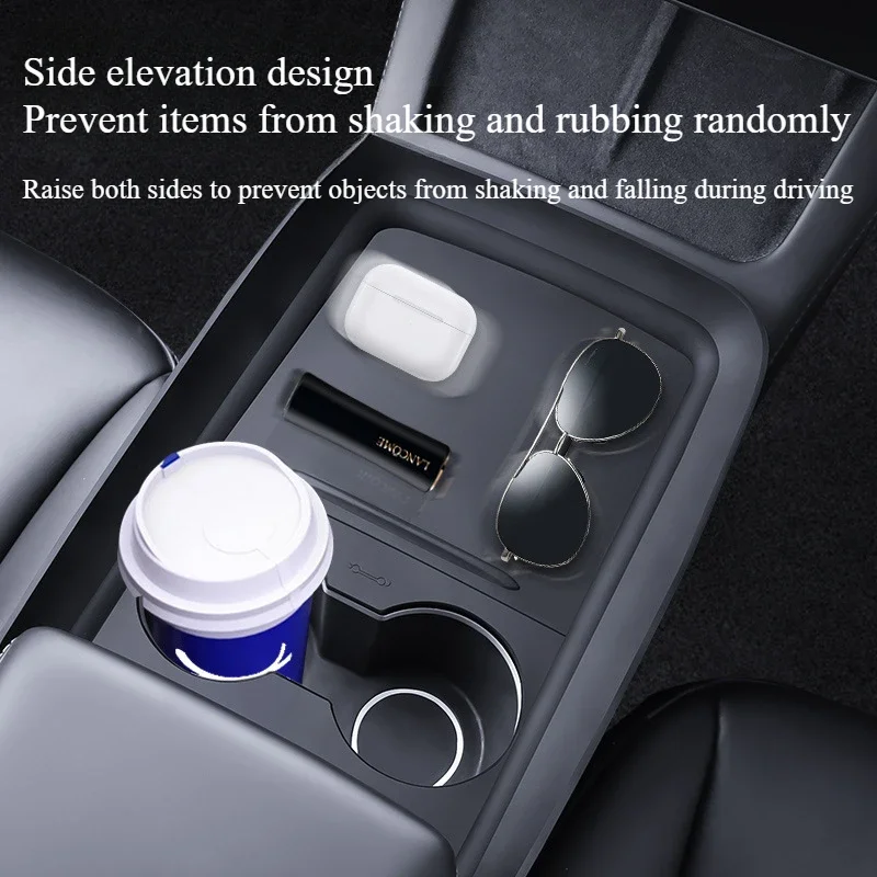 Central Control Cup Storage Tray for Tesla Model Y Center Console Silicone Push-pull Anti Slip Protective Pad Accessories 2024