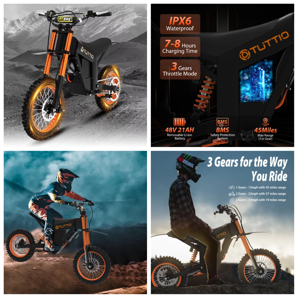48V 1500W Electric Motorcycle 21Ah Lithium Battery 45km/h Hydraulic Brakes Aluminum Alloy Frame 14