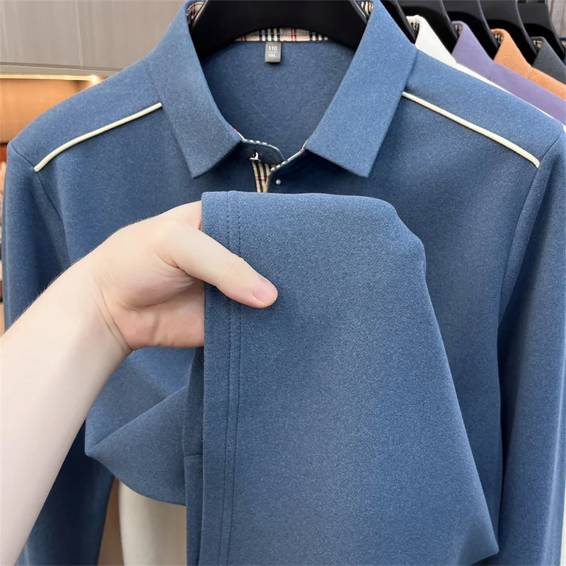 Luxuriöses Herren-Poloshirt mit Stickerei-Print, Herbst-Neuheit, einfarbig, langärmelig, mit Kragen, Business-Casual-Herrenbekleidung – Detail 21