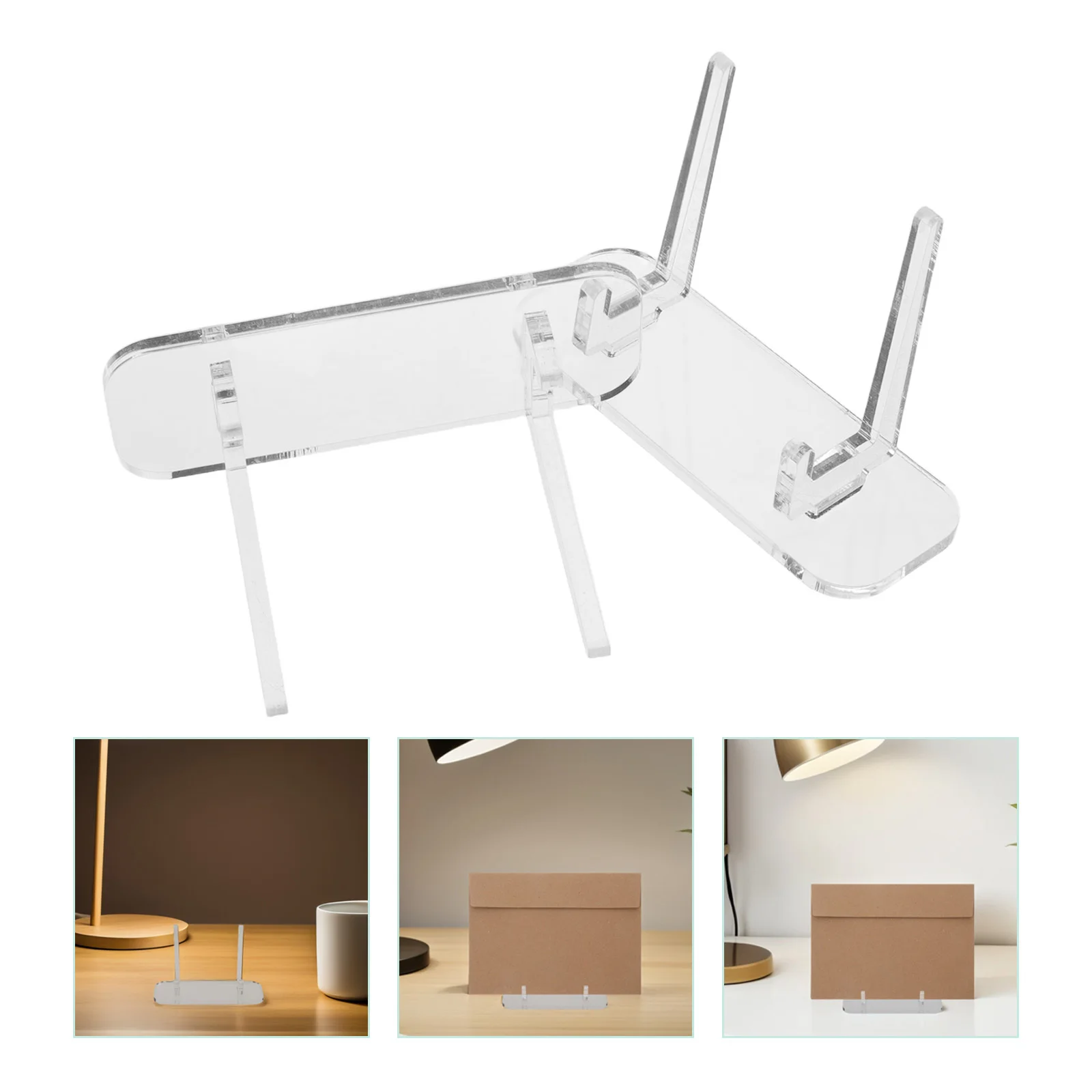 

5Pcs Transparent Acrylic Card Display Stand Stable Base Universal Size Desktop Organizer Badge Holder Acrylic Book Stand