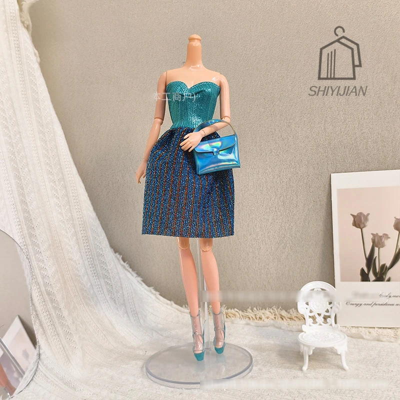 1/6 Doll Clothes Accessories Elegant Sparkling Luxurious Evening Gown +  Handbag + High Heels For 30cm FR Babi Supermodel Doll