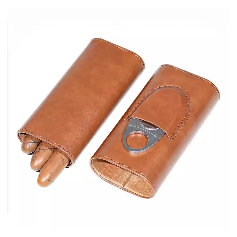 High Quality Cigar Moisturizing Case Portable 3-Piece Cigar Moisturizing Leather Case