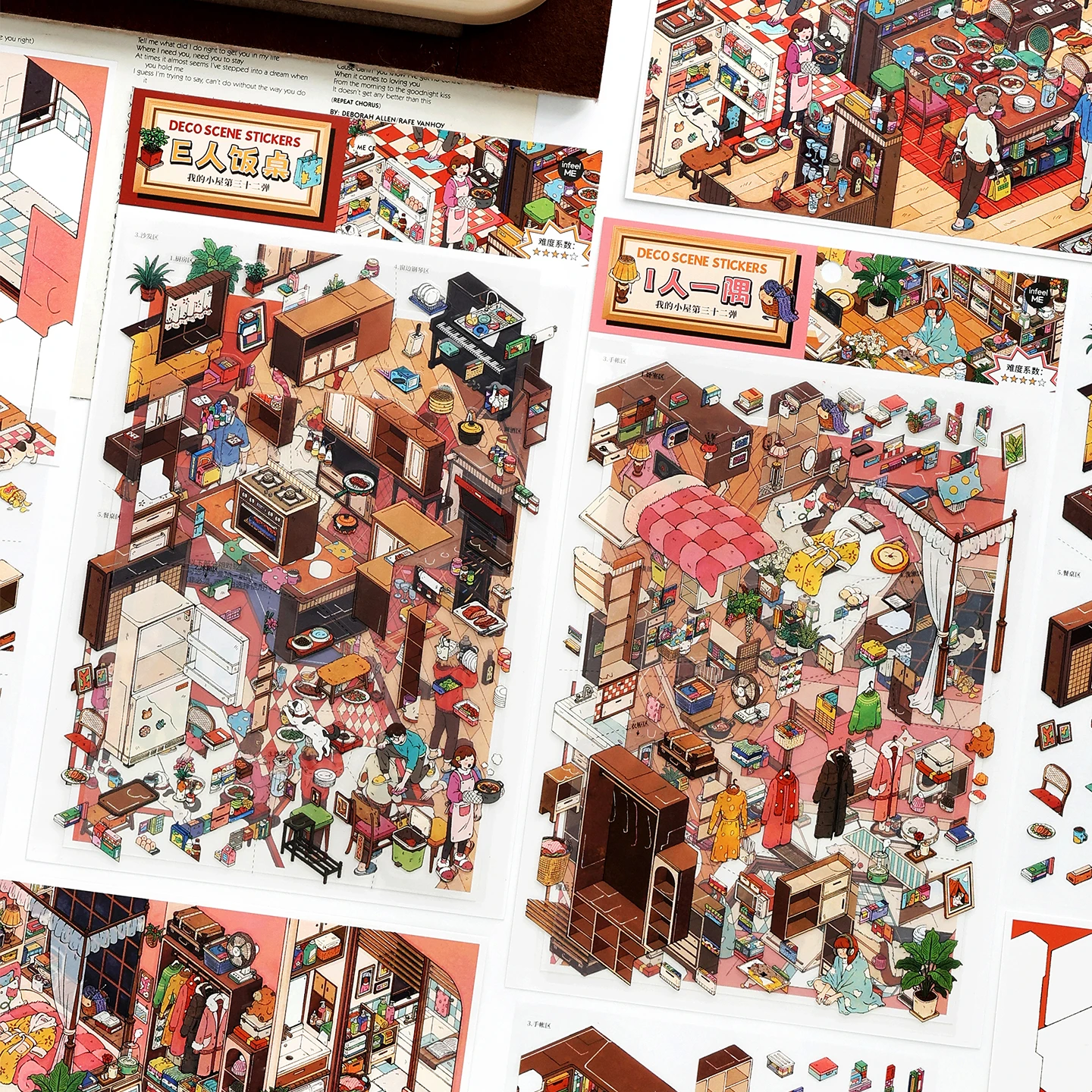 Kawaii Stay-at-Home Diary 3D family gathering Landscape Sticker  DIY Pocket Cabin Scene festival gift image 6