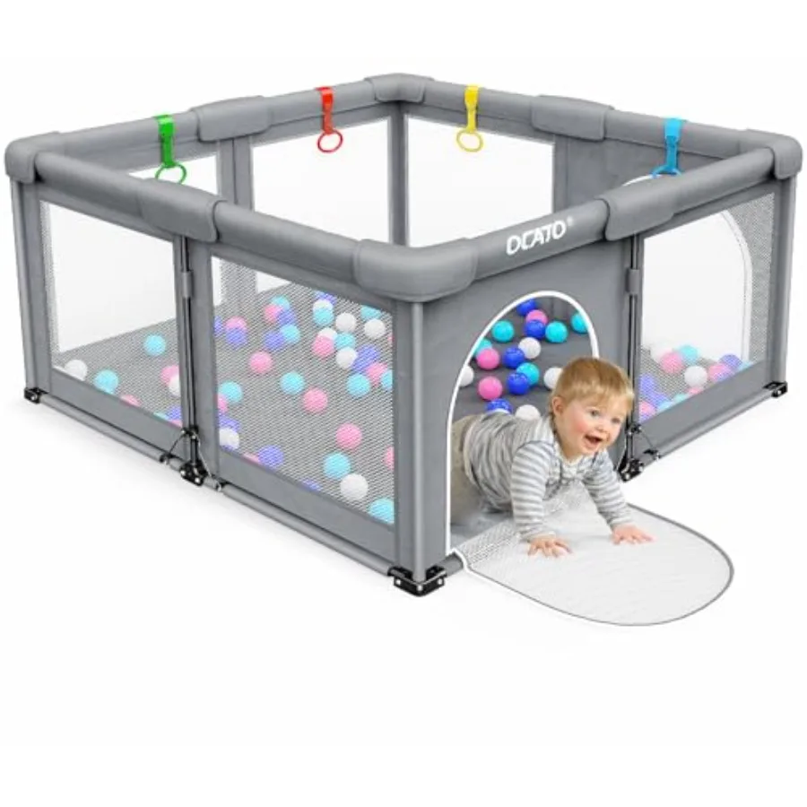 Składany kojec do zabawy, centrum aktywności wewnątrz i na zewnątrz, ogrodzenie do zabawy, bezpieczna strefa dla niemowląt w wieku 6-12 miesięcy, prezenty dla niemowląt (127 cm × 127 cm)