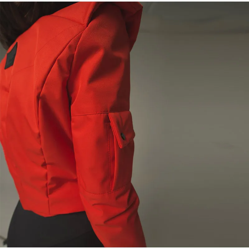 Women's Winter Coat Short Padded Coats Stand Collar Cinched Waist Pad Shoulder Zipper Jacket Street Warm Outerwear For Ladies