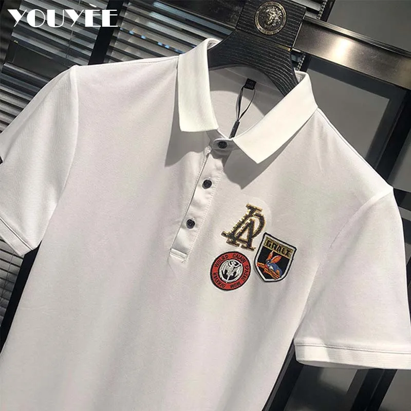 Men’s Polo Shirt Lapel Fashion Logo Letter Sequins Embroidery Short Sleeve Personality T-shirt 2023 Summer New Male Tees Clothes