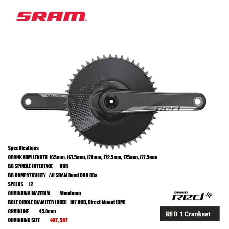 SRAM RED 1 AXS Crankset 48 and 50t variants feature direct mount aero chainrings for better aerodynamics