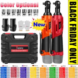 New 3/8 Inch Cordless Electric Wrench 90° Right Angle Ratchet Wrenches 12V Rechargeable Car Repair Tool with 2 Battery 7 Sockets