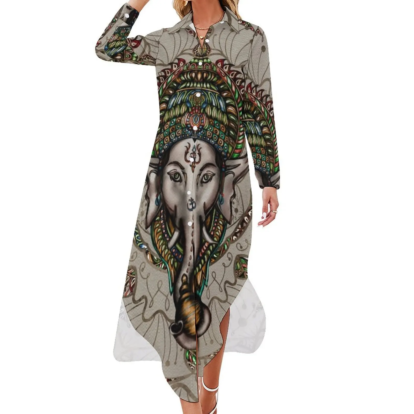 

Lord Ganesha - Canvas Long Sleeved Shirt Dress Woman dresses woman dress