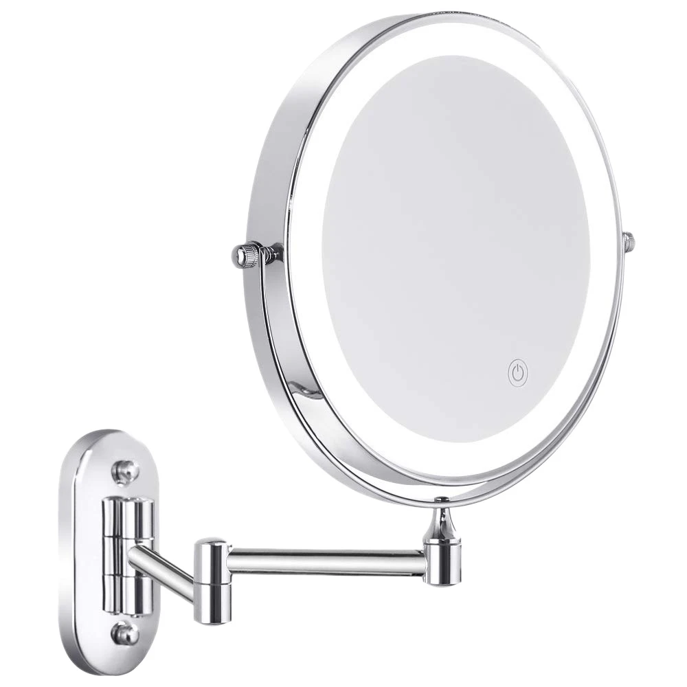 AAAL Wall Mounted Vanity Bathroom Bath Makeup Mirror with LED Swivel Folding Lighted 1X/5X Magnification Cosmetic Mirror