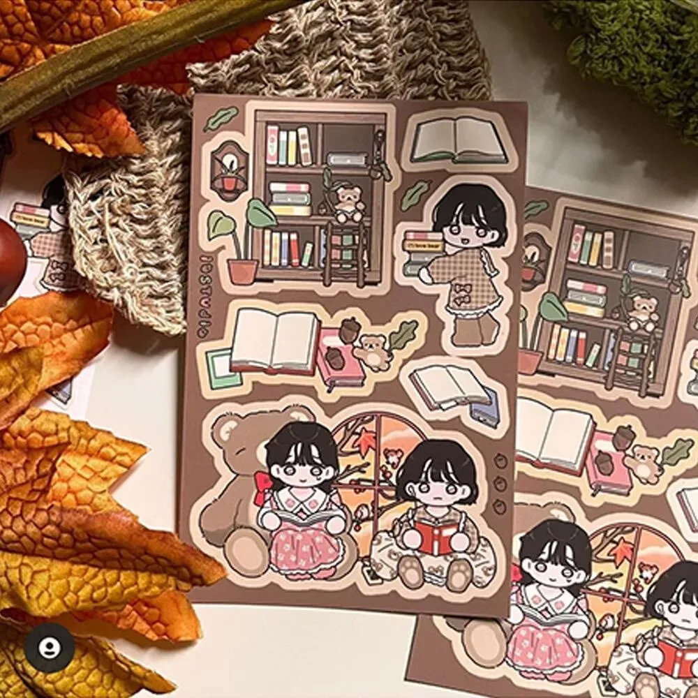 1/5Pcs Cartoon Girl 1 Korean Flat Q-Version Character Stickers Hand Account DIY Material Decorative Stickers Ins High Beauty view 2