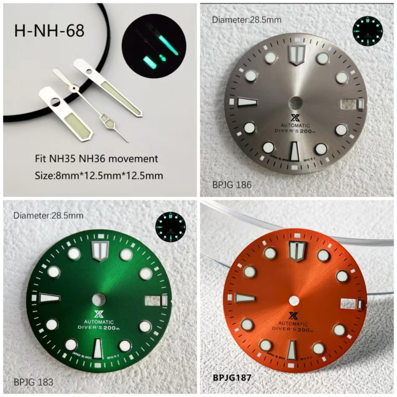 Hot Selling 28.5mm NH35 S Logo Dial Green Night Light Mechanical Diving Watch Modified NH36 Yuanzu Face Plate Watch Accessories