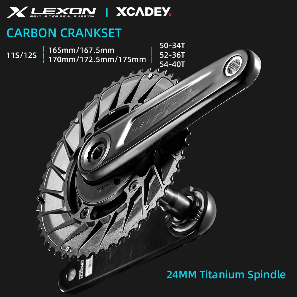 LEXON Road Full Carbon Cranksets Superlight Bicycle Cranks 411g 24mm Titanium Spindle 165/167.5/170/172.5/175MM Cycling Parts