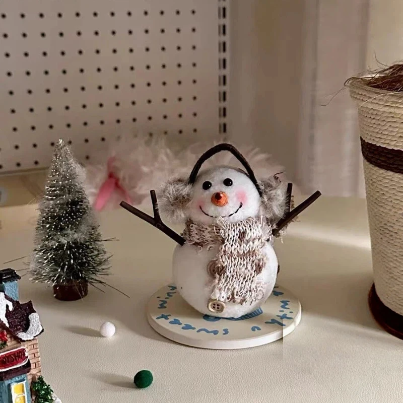 New Luminous Christmas Snowman Ornament Doll  Checkered Striped Scarf Design Kids Christmas Gift Holiday Present Gift Decoration