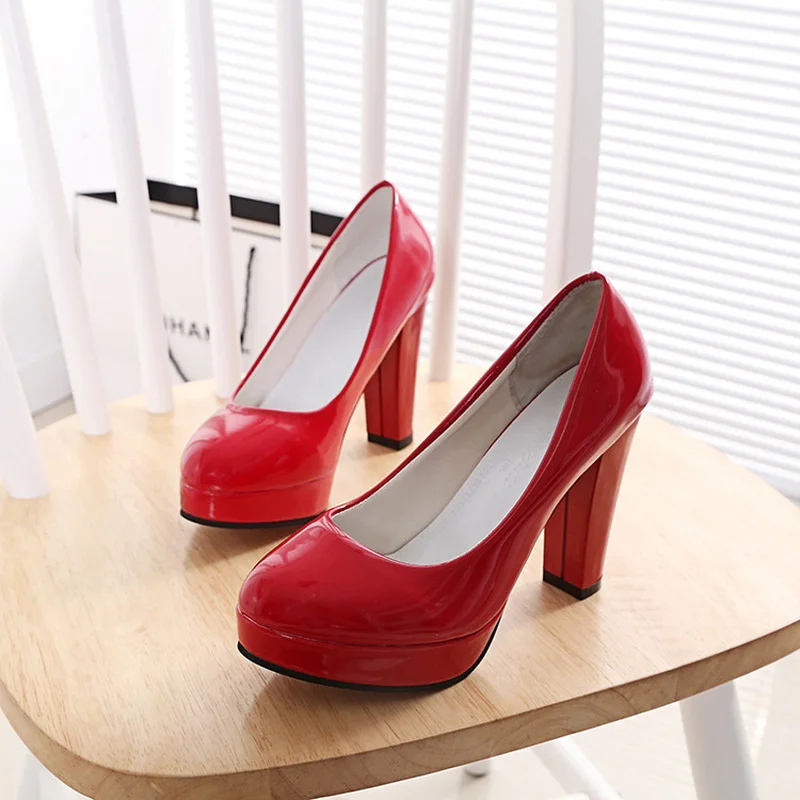 High Heels Pumps Shoes Women White Wedding Shoes Thick 10 CM Heels Fashion Party Pumps Footwear Black Red Round Zapatos De Mujer