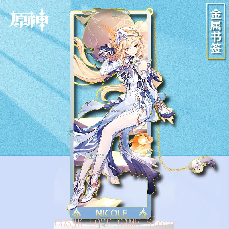 Game Genshin Impact Nicole Reeyn Cosplay Game Metal Bookmarks Souvenir Hollow Out Pendant Decor Collection Halloween Gift
