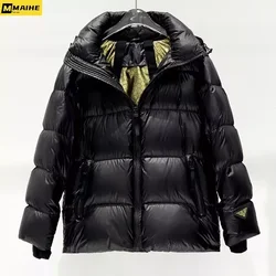 2023 Winter Black Gold Hooded Thick Loose Warm Puff Bread Hooded Short Down Jacket For Men And Women Couples Brand Clothing