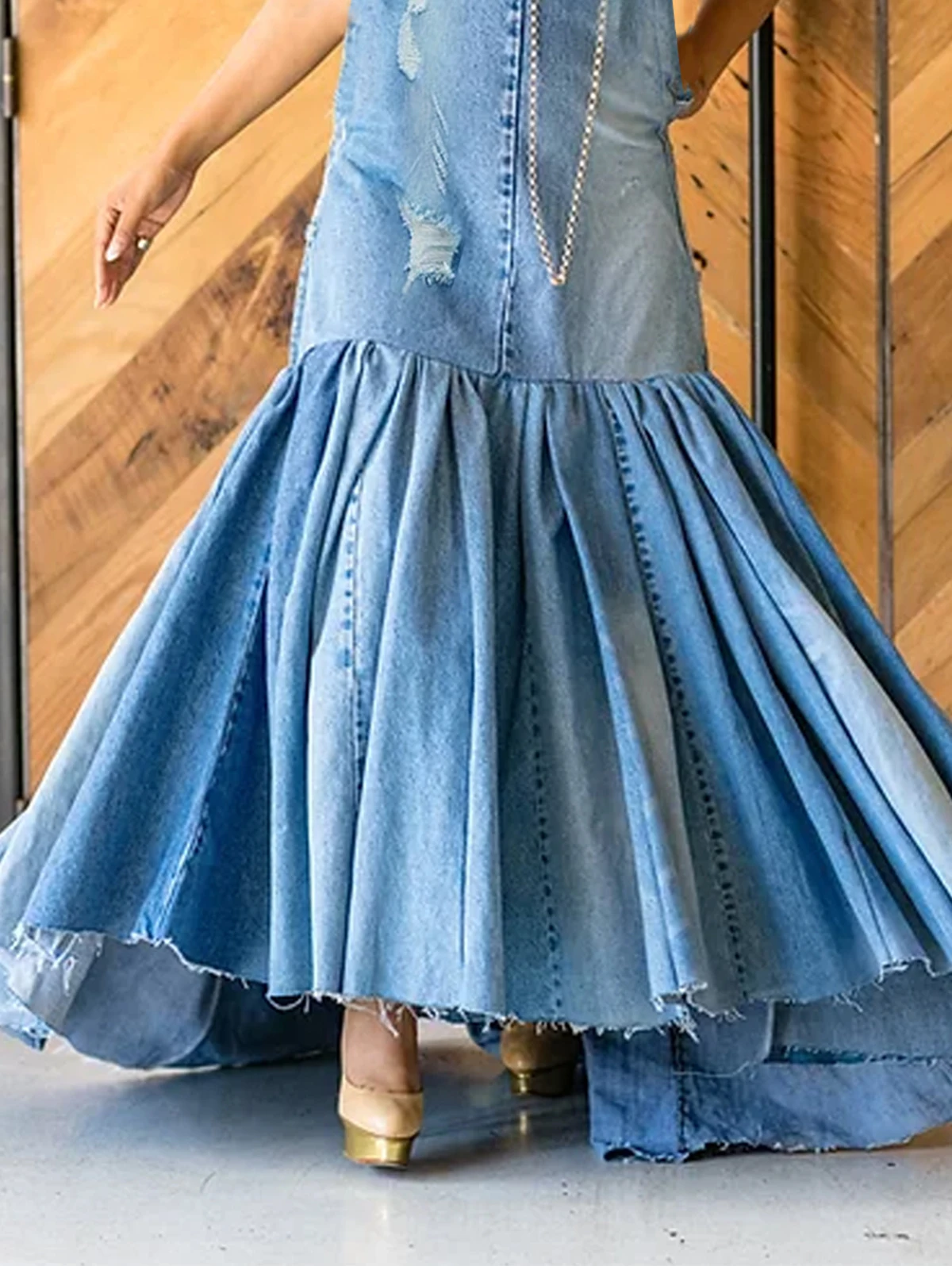 PLUS SIZE Fashion Denim Long Dress Sexy Women Bow Halter Swing Sundress Holiday Sleeveless Robe Casual Loose Mermaid Maxi Dress