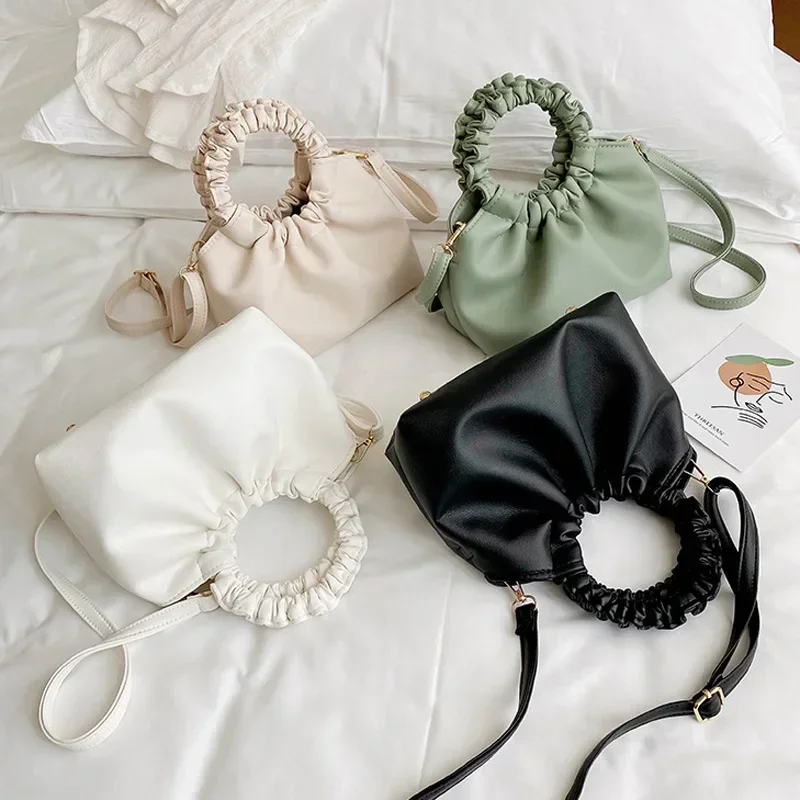 Small Handbags for Women Pleated Handle Shoulder Bag Solid Pu Leather Messenger Crossbody Bags for Women Сукні Для Вечірок - view 5