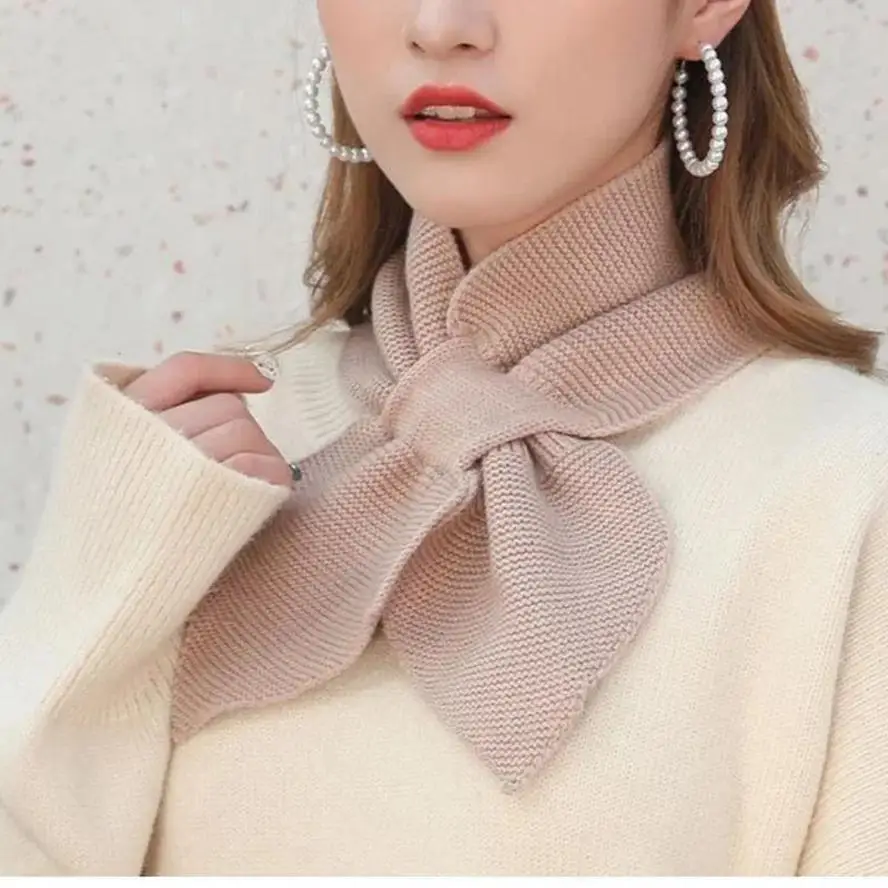 

Модный шарф с бантом, удерживающий тепло и утолщенный двусторонний вязаный шерстяной шарф