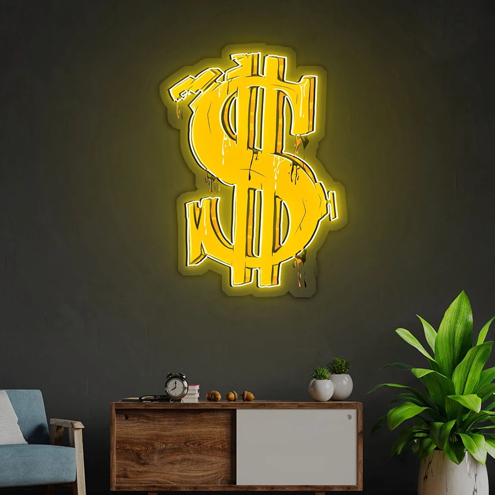 sinal personalizado do dolar graffiti sinal de neon para sala de estar decoracao de parede do escritorio luz led personalizada 01