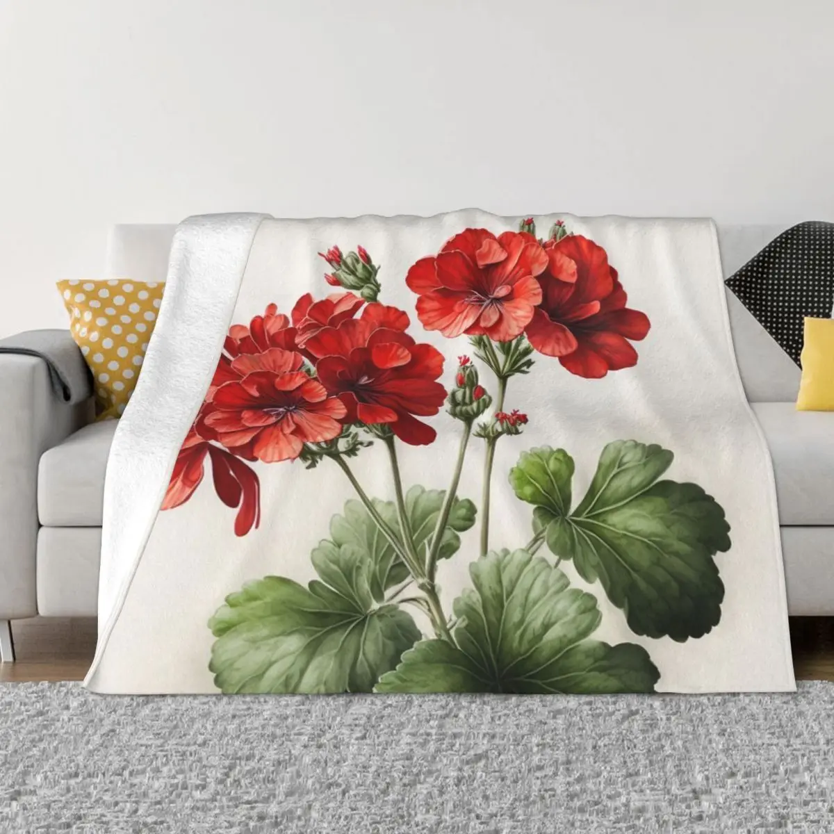 Red Geranium Flowers Quilt Blanket Throw Blanket Blankets And Blankets Throw Blanket