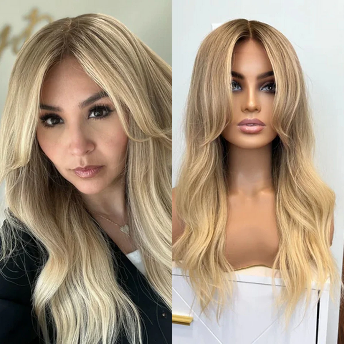 

22-дюймовые светло-русые синтетические кружевные фронтальные парики с темными корнями, средний пробор, разные цвета, теплые парики, естественная волна, повседневные парики