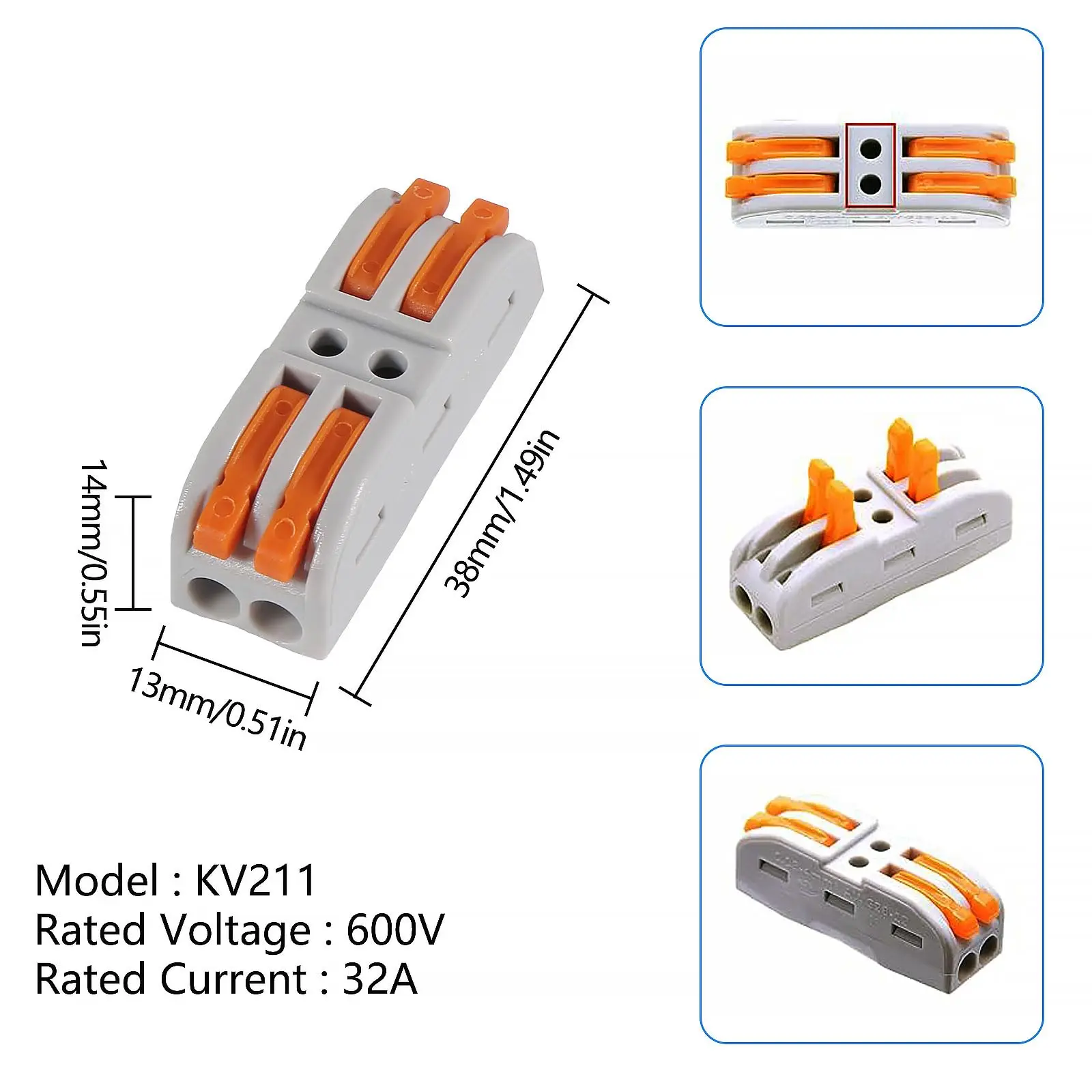 25pcs Quick Connect Terminal Conductor Compact Connectors Lever Wire Nut Wire Connectors for 2 Circuit Inline Splices 28-12 AWG