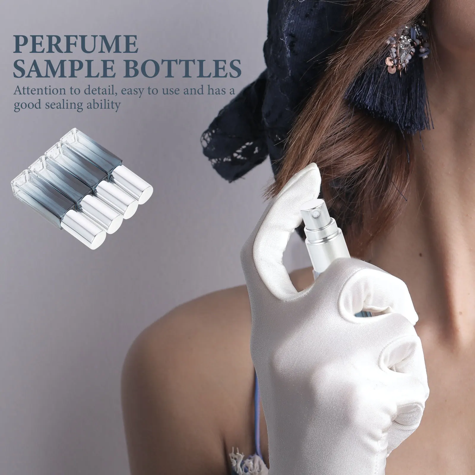 4 Stück Glas-Sprühflaschen, Parfüm-Probenflaschen, wiederverwendbar, kleines Reisezubehör, auslaufsichere Aufbewahrungshalter für Duft und