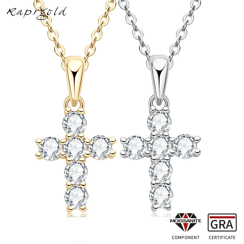 

RAPRGOLD GRA Certified Moissanite Pendant Cross Necklaces for Women Men's 925 Sterling Silver Necklace Fine Jewelry Chain Gifts