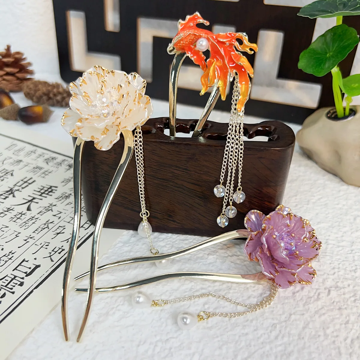 

Classical Elegant Alloy Hairpins Girls Women Noble Peony Lucky Pearl Carp Hair Clips Oriental Traditional Culture Jewerly Gifts