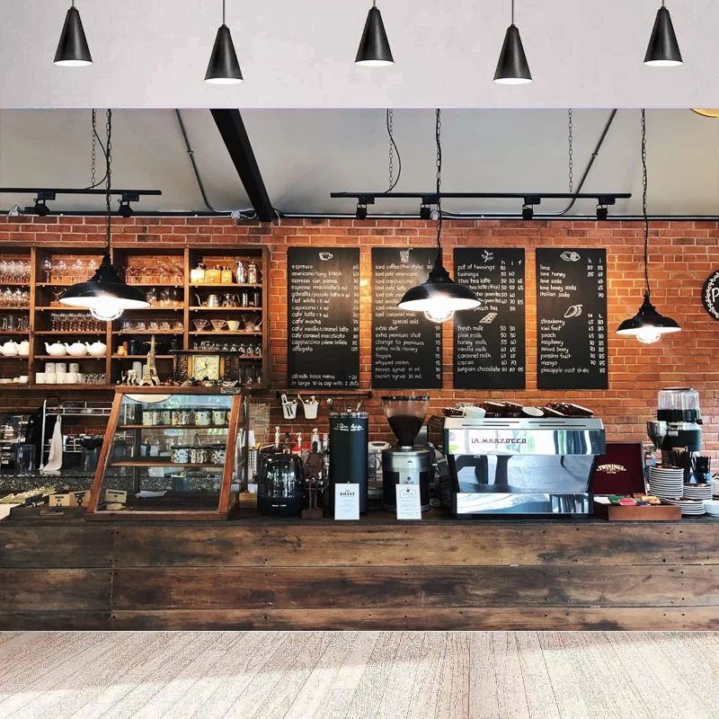 Restaurant Bar Photography Backdrop Coffee Shop Interior Vintage Brick Wall Wooden Counter Party Decor Background Wall Poster