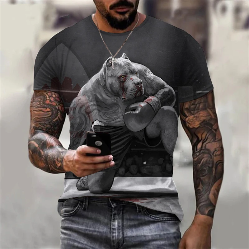 Boxing Dog 3D Print T Shirt Men's Cool Arena Breathable Short Sleeve T Shirts Personality Fashion Street Animal Graphic Tee Top