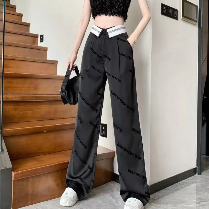 Chic New Sports Pants Women High Waist Black American Trousers OL Casual Loose Straight Wide Leg Pants Female