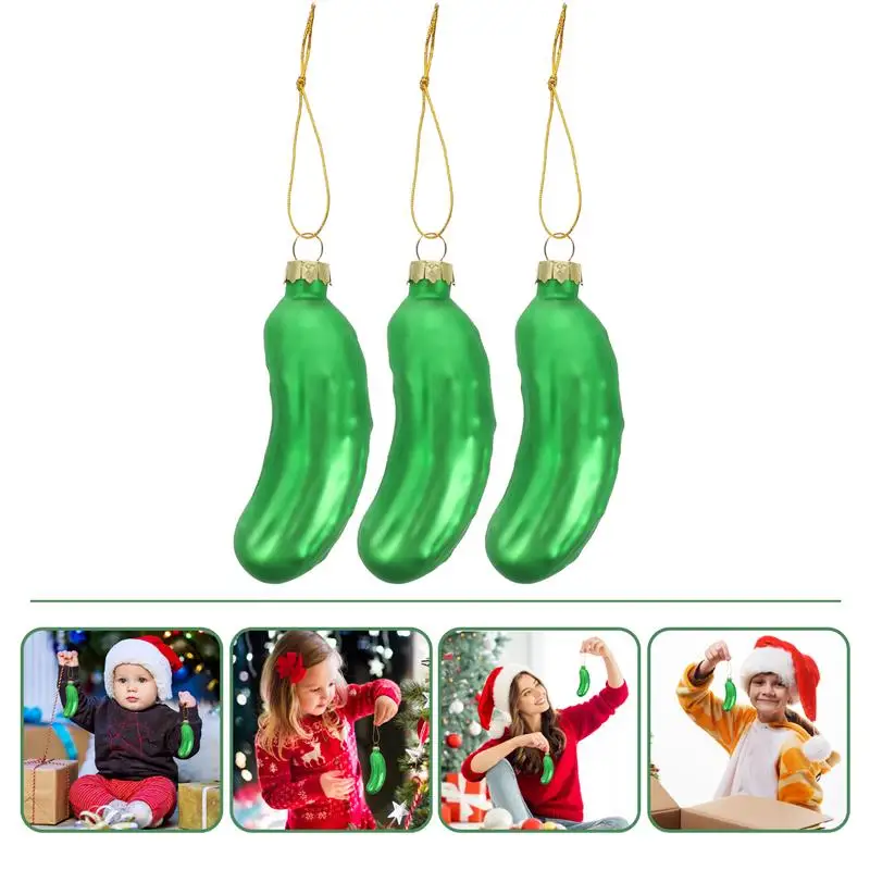 3pcs Glass Cucumber Pendants for Christmas Tree Decoration Festive Xmas Ornaments Hanging Rope Included Reusable Economical Xmas