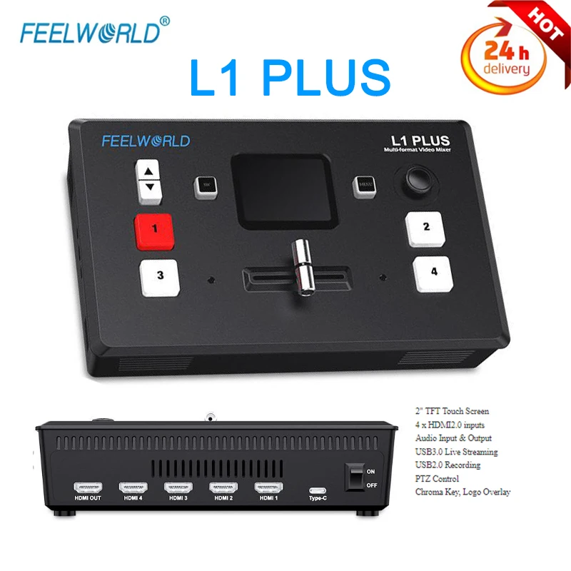 

FEELWORLD L1 PLUS NEW Multi-camera 4-channel HDMI-compatible Video Mixer Switcher Touch Screen USB2.0 Recording PTZ Control