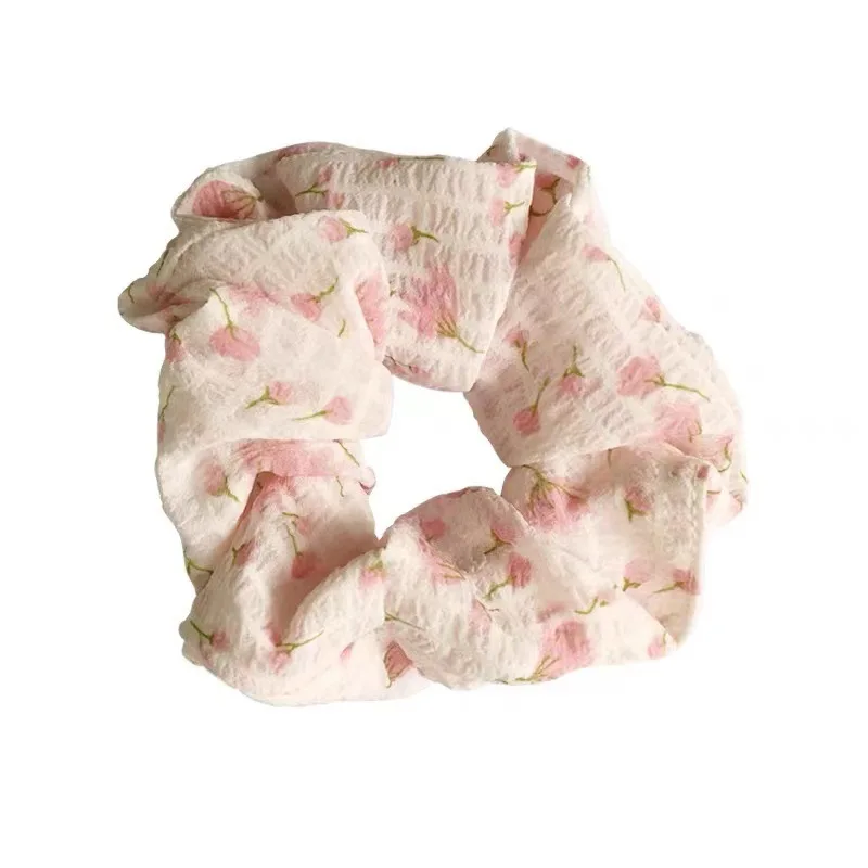 1pcs Sweet Floral Printed Hair Scrunchies Women Girls Elastic Large Intestine Hair Ring Ponytail Holder Rubber Band