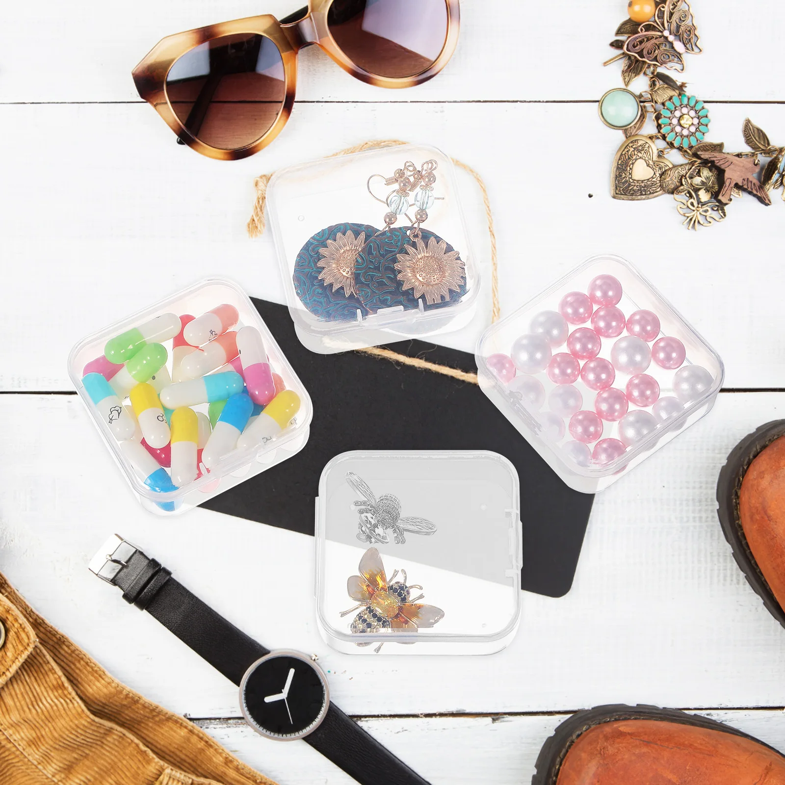 

24Pcs Plastic Storage Box Transparent Square Case Clear Organizer for Small Items Jewelry Beads Accessory Parts