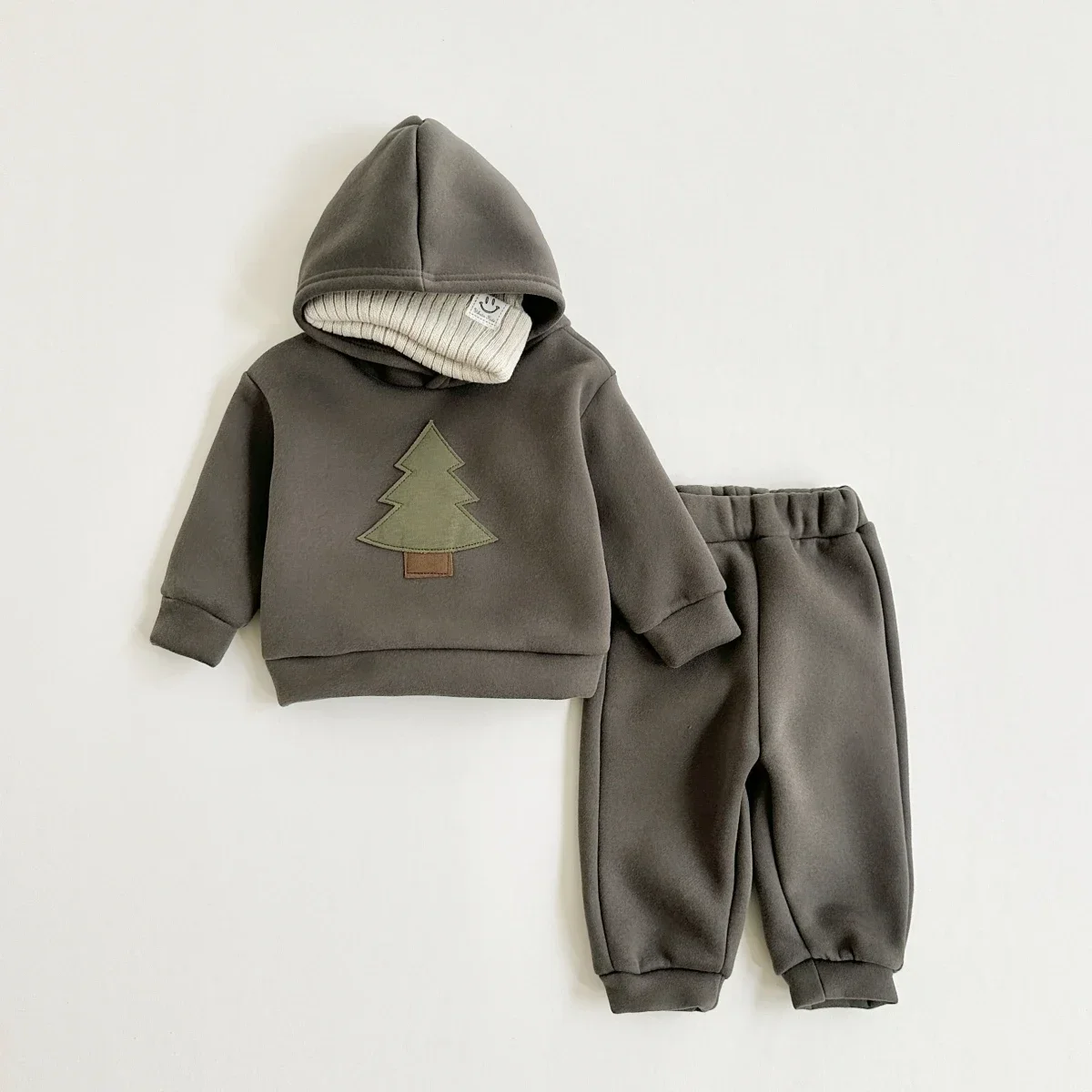 Newborn Clothes New  Boy Girl Baby Long Sleeved + Pants  Cartoon Small Tree Cotton Hooded  Winter Casual Set Warm Thick Style