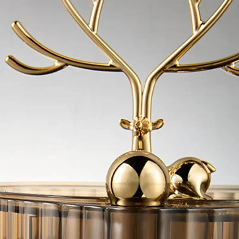 Rotating Jewelry Organizer Earring Holder Antlers Rotating 3 Layer Jewelry Storage Case Transparent Jewelry Box Striped Box