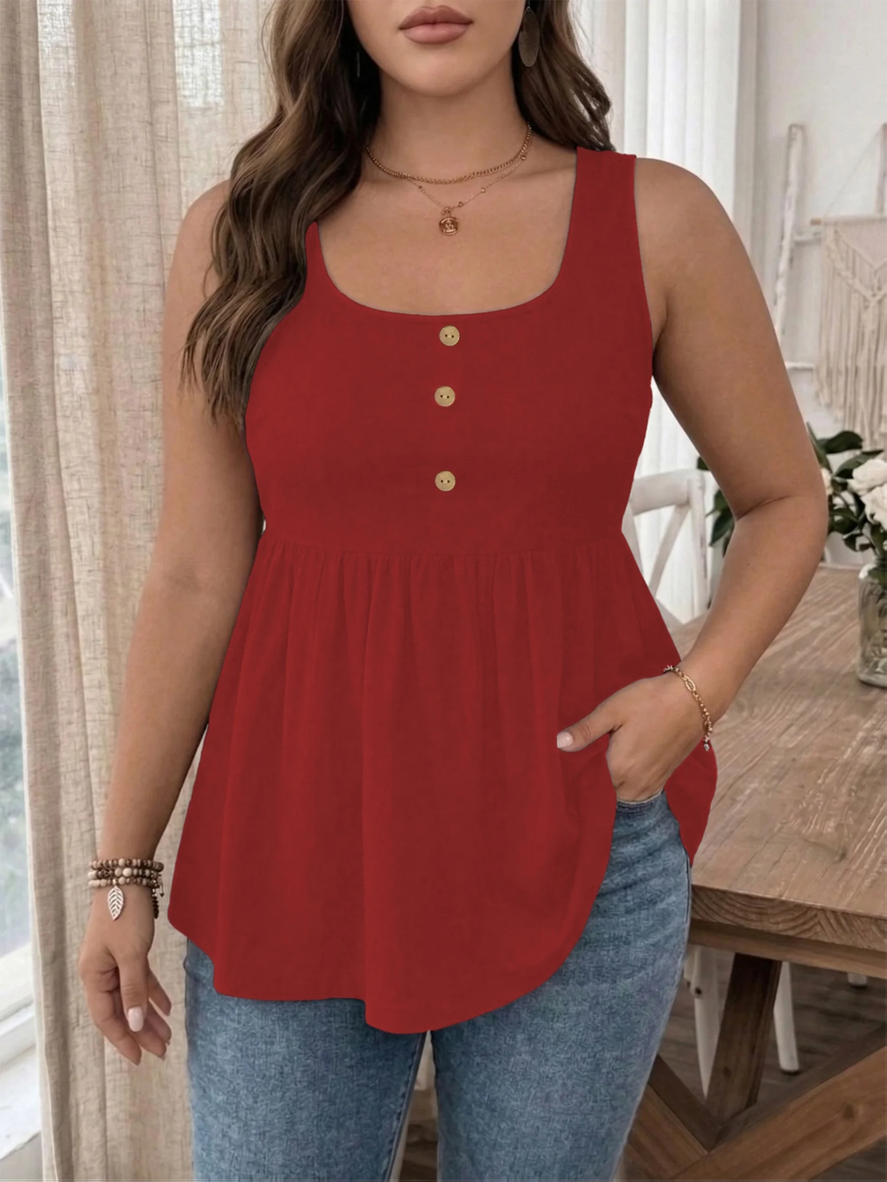 Stilvolles Plus-Size Damen-Tanktop mit Knopfdetails für mühelosen Mode-Look – Detail 26