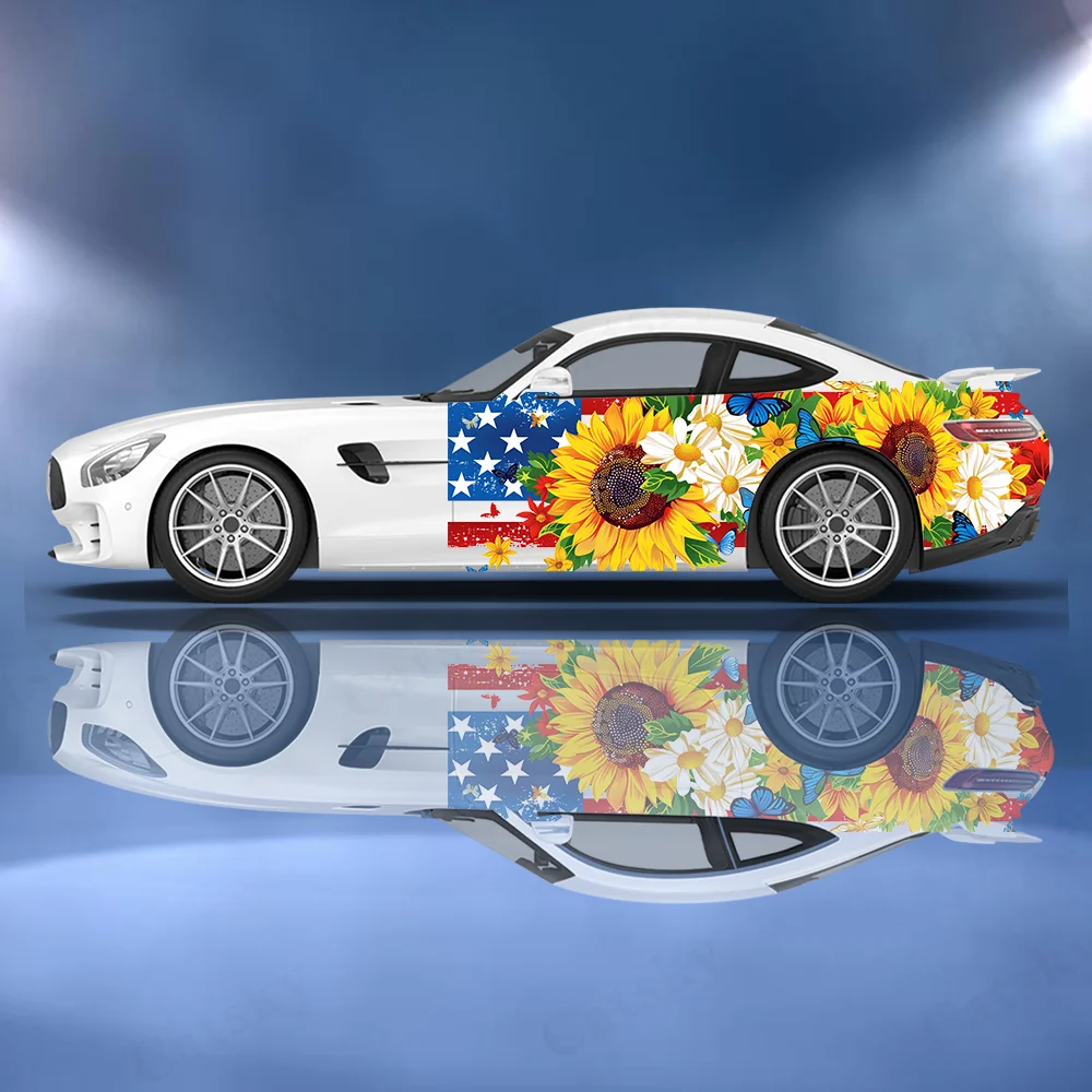 

Sunflower American flag sticker car decal full body floral decoration covering scratches protect car sticker waterproof car
