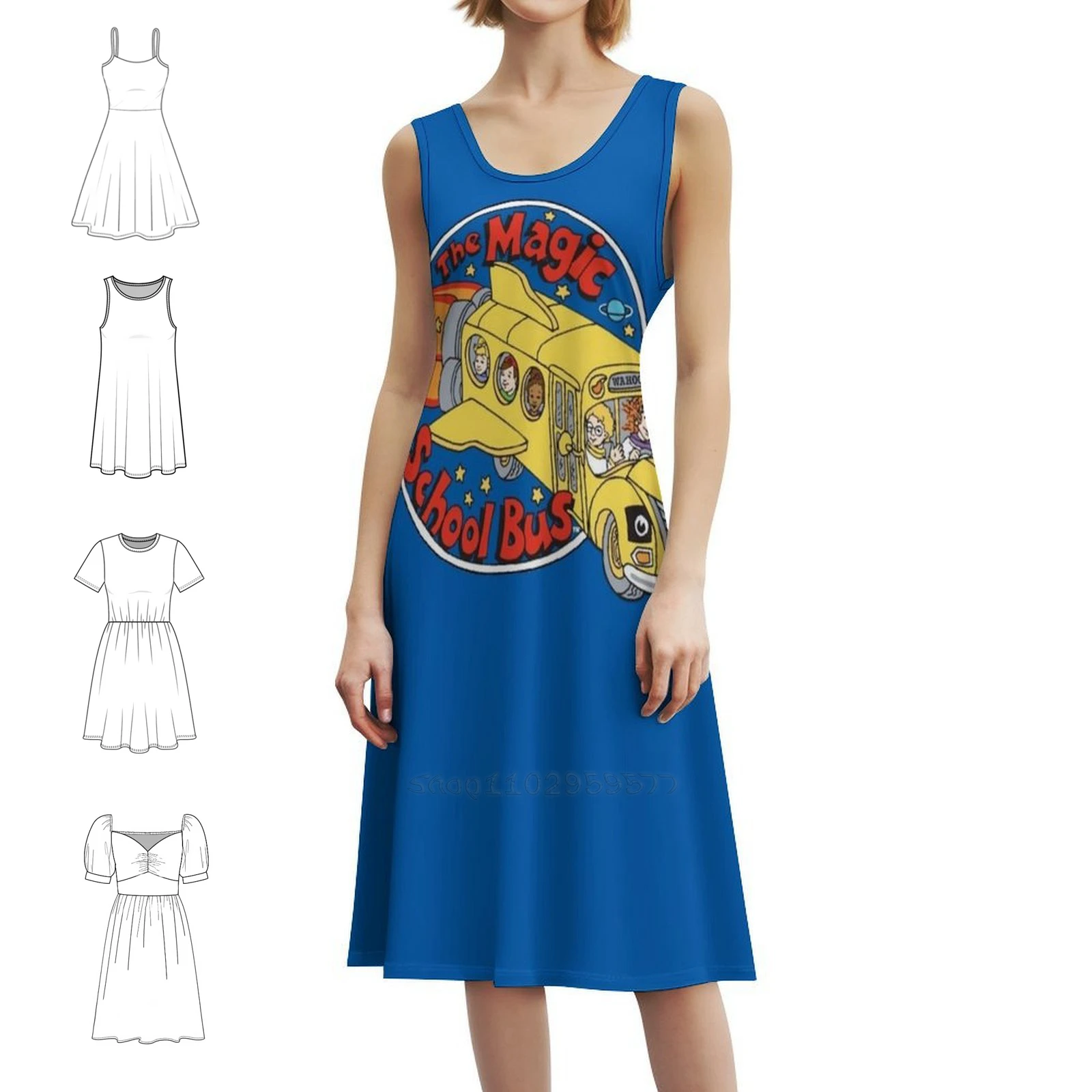 فستان بوهيمي بدون أكمام بشعار حافلة المدرسة السحرية للنساء مطبوع عليه فساتين حفلات الشاطئ حافلة المدرسة السحرية حافلة المدرسة السحرية #1