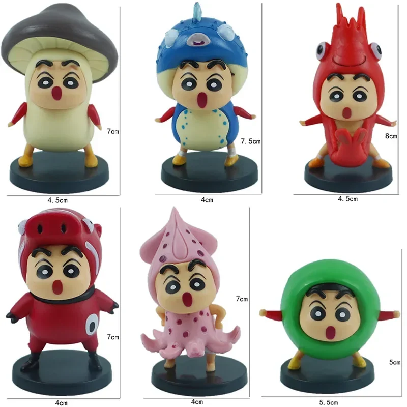 Bandai 6 pçs/set Anime Crayon Shin-chan Ingredientes Alimentares Kawaii Q Versão Figura Modelo PVC Brinquedos Boneca Coletar Ornamentos de Carro Presente