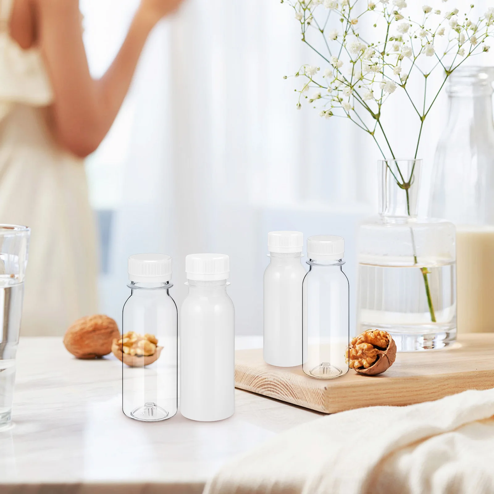 

Milk Bottle Pet Material Clear Reusable Leak-Proof Juice Container Household Travel Beverage Storage Empty Smoothie Bottles