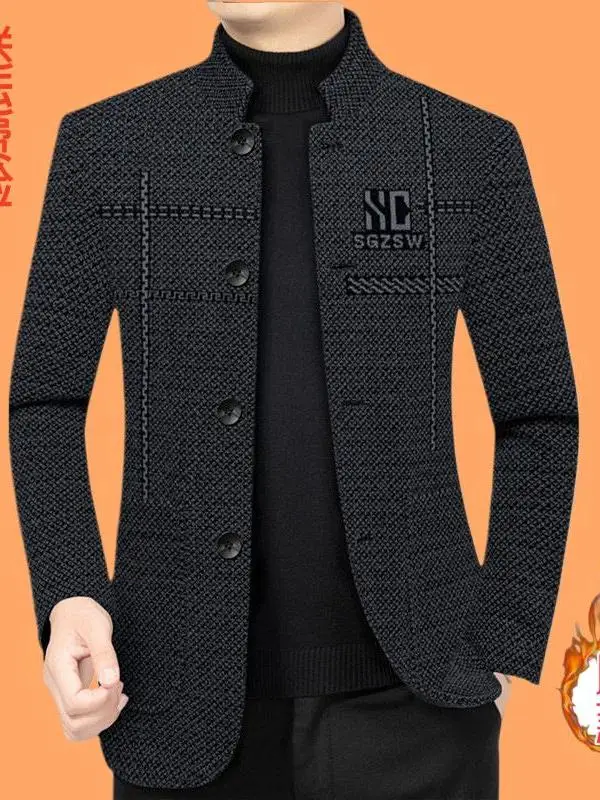 

Affordable Luxury Men's Business Jacket Autumn Winter Stand Collar Shaanxiel Woolen Suit Jacket with Cotton Filling Fashionab...