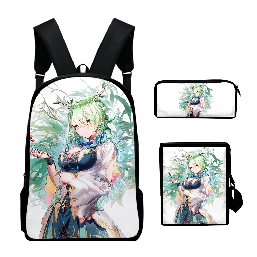 

Модный Hololive VTuber Ceres Fauna 3D 3 шт./компл., школьные сумки для ноутбука, рюкзак, наклонная сумка на плечо, пенал