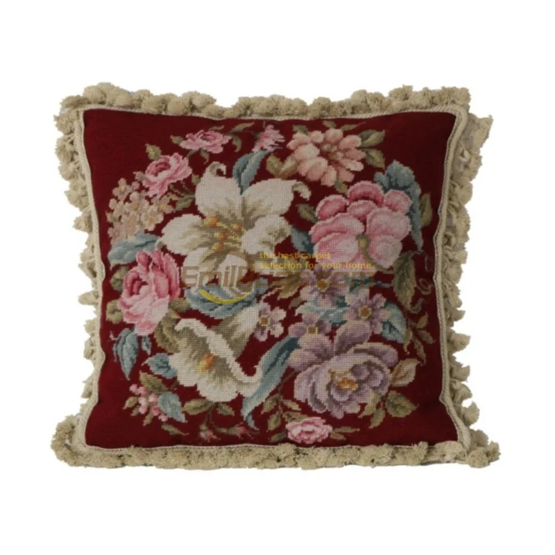 needlepoint floral pillow ethnic woven embroidered cushion high density Victorian style handcrafted cushions